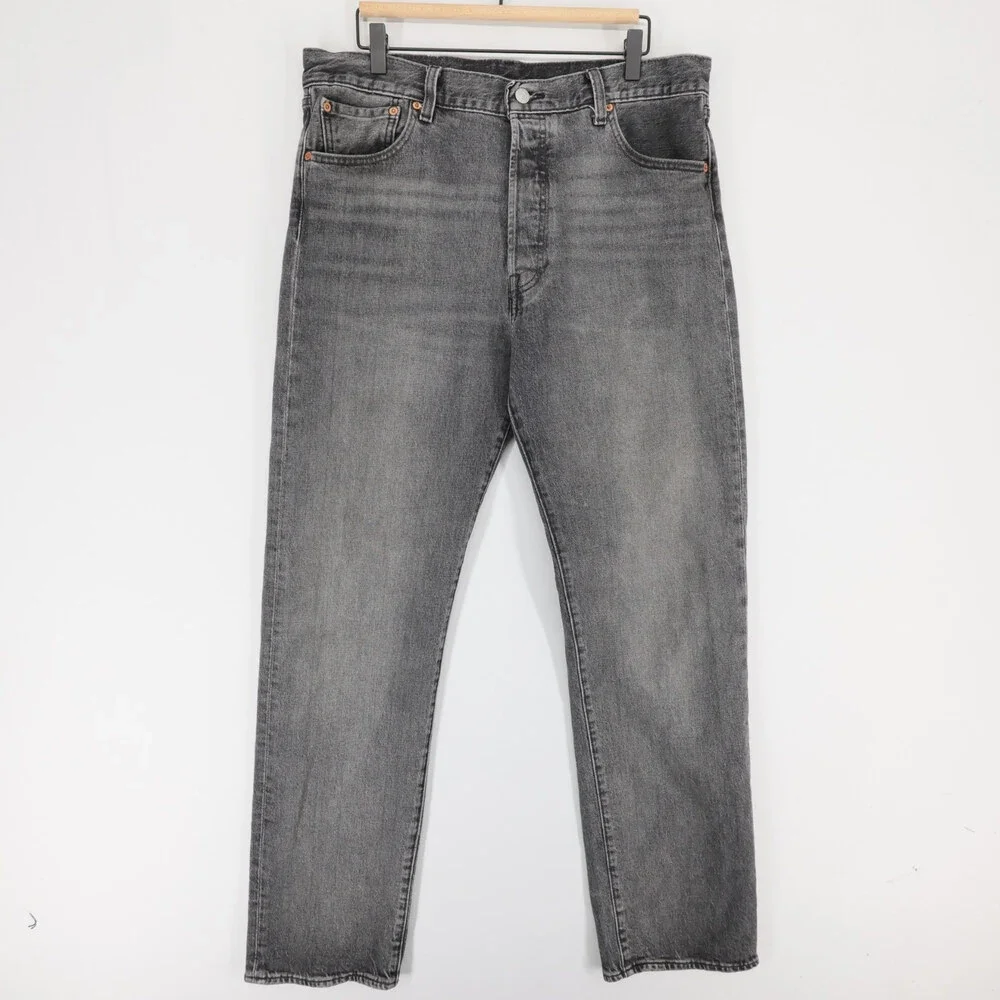 Levis 501 93 Jeans Mens 36x34 Black Gray Stretch Denim Button Fly Premium